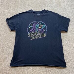 DOM Shirt Mens Large Black Chill Mode Skeleton Pizza Graphic Tee‎